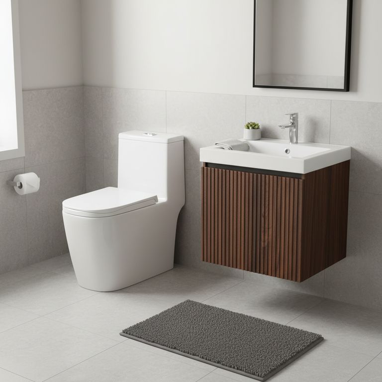 WC Inodoro One Piece Granada Blanco + Mueble de Baño Moscú Wengue LVM 40cm