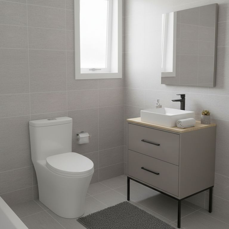 WC Inodoro One Piece Cagliari Blanco + Mueble de Baño 60cm Islandia Taupe