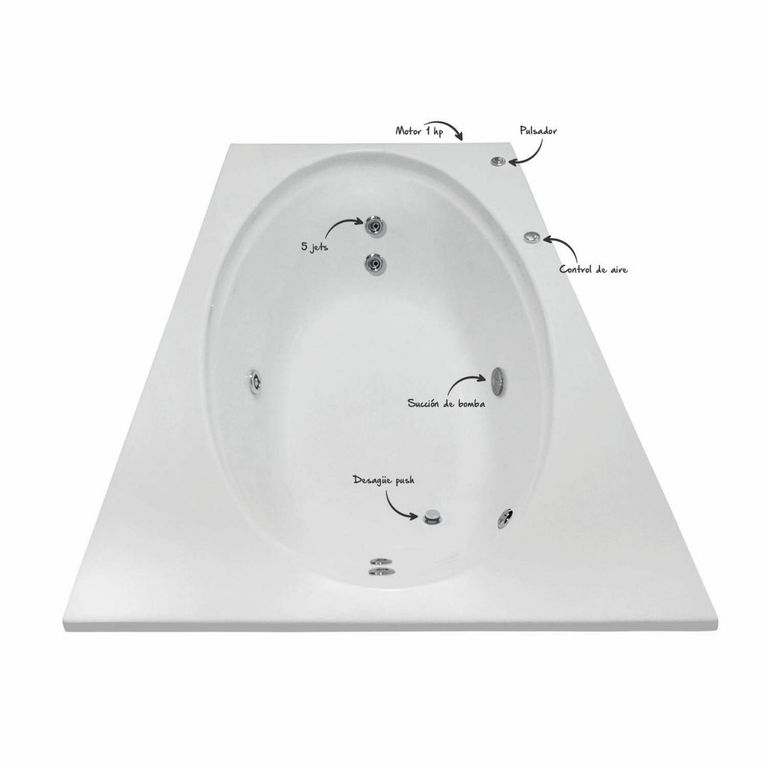 Tina Hidromasaje Rectangular Bora Bora Builder 175x100cm Blanca