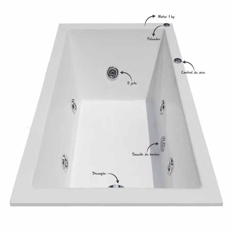 Tina Hidromasaje Rectangular Minimalista Builder 150x80cm Blanca