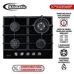 KLIMATIC - Cocina empotrable Gas Aosta 60 Pro X4 Quemadores