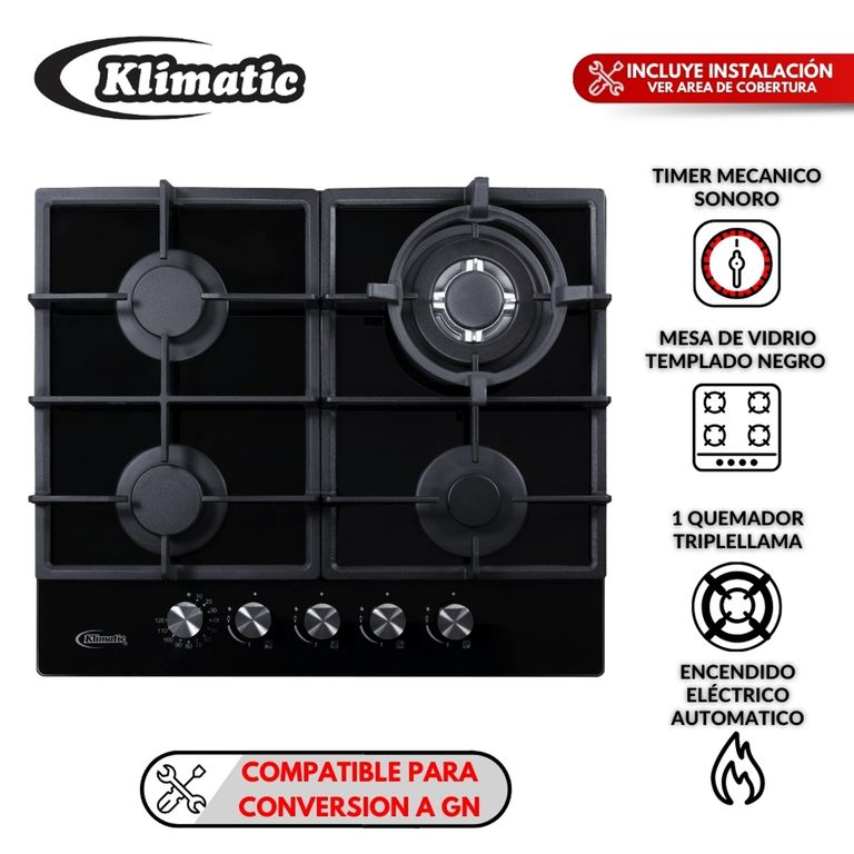 Cocina empotrable Gas Klimatic Trevi 60 X4 Quemadores