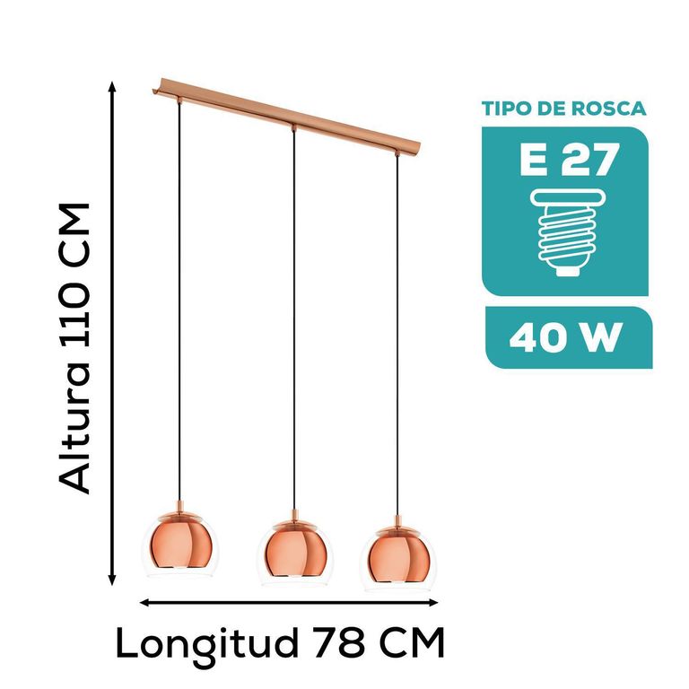 Lámpara Colgante Eglo Rocamar Cobre E27 3x40w