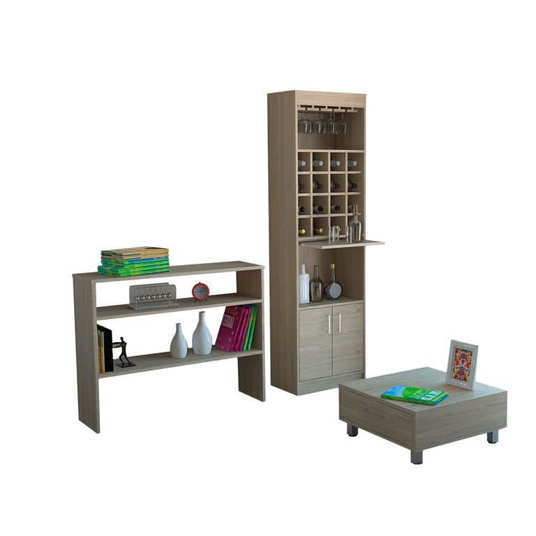 Combo Bar Cava + Mueble Auxiliar + Mesa de Centro