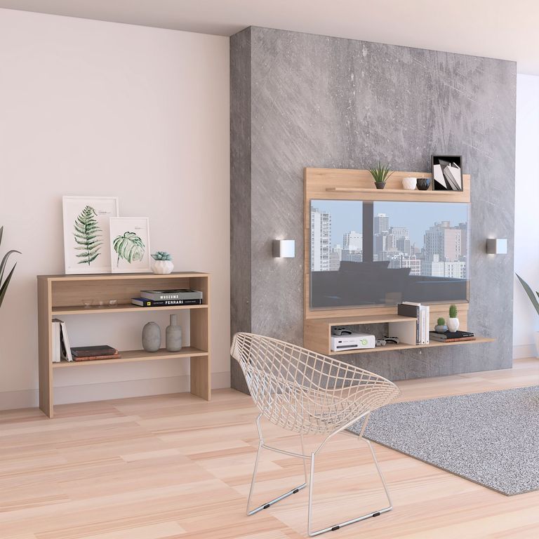 Combo Panel TV 55" + Mueble Auxiliar Rovere/Blanco