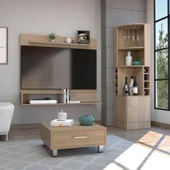 TUHOME - Bar Esquinero Kava + Panel TV 55'' + Mesa de Centro Beijing Rovere