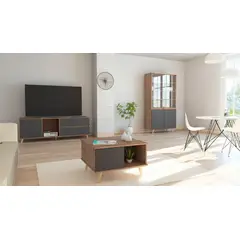 TUHOME - Rack TV 60'' + Vitrina + Mesa Centro Salem Miel/Plomo