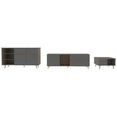 TUHOME - Combo Mesa de TV 60'' + Aparador + Mesa de Centro Salem Miel/Plomo