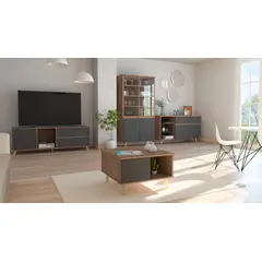 TUHOME - Rack TV 60'' + Vitrina + Bife + Mesa Centro Salem Miel/Plomo