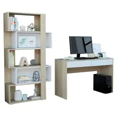 TUHOME - Combo Office 37 Escritorio + Biblioteca Rovere/Blanco