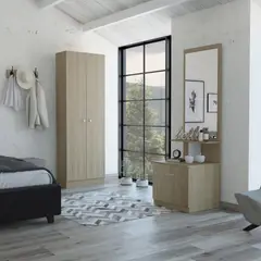 TUHOME - Combo Dreams 9 Ropero + Velador Multifuncional Rovere/Blanco