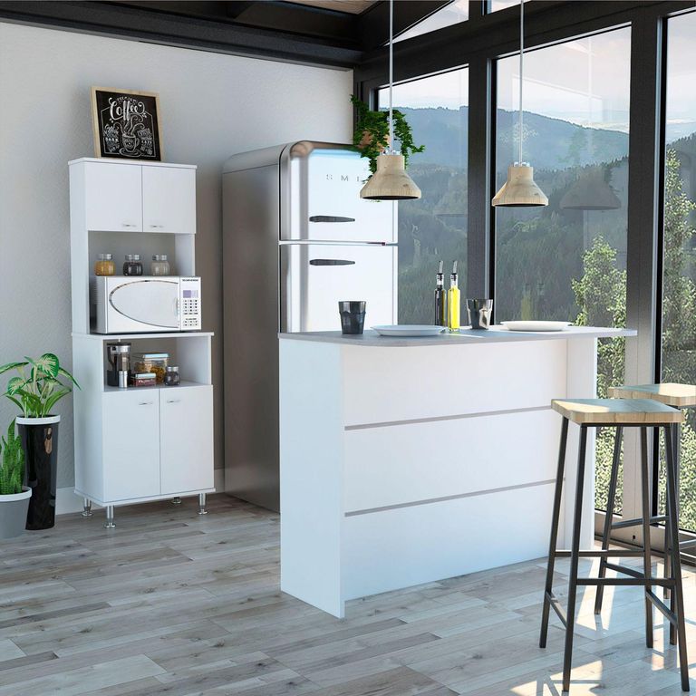 Mueble de Cocina Barra Auxiliar Fendi Blanco Cemento 120cm ancho
