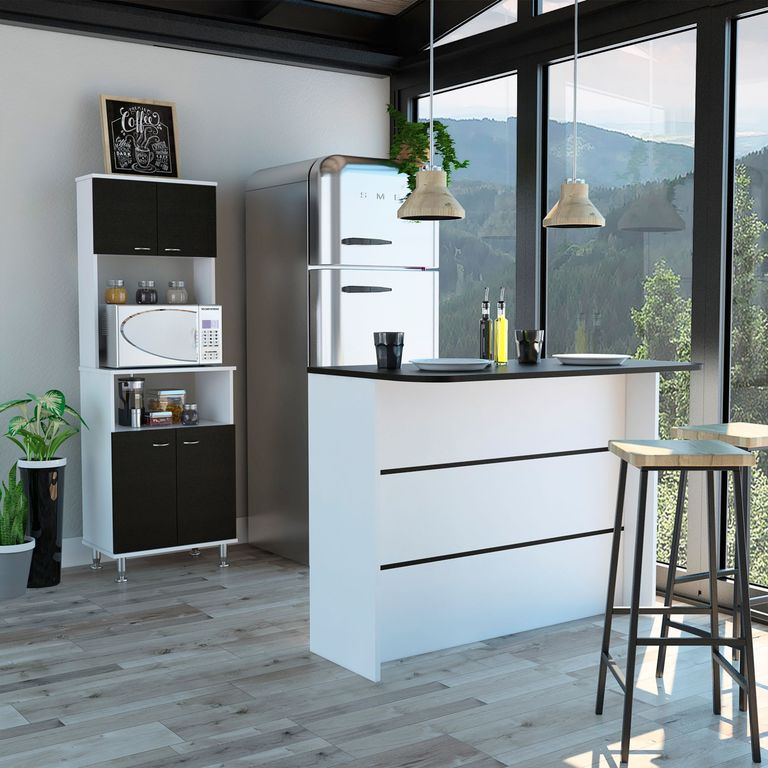 Mueble de Cocina Barra Auxiliar Fendi Blanco Wengue 120cm ancho