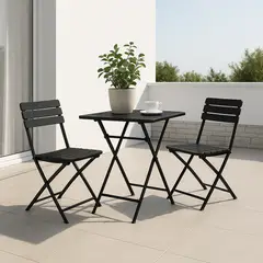 KLIMBER - Mesa Plegable Cuadrada 62cm Negra + Silla Simil Madera Negro