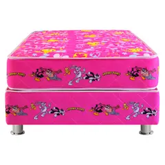 FORLI - Cama Americana Looney Tunes 1.5 Plazas Rosado + Colchón + Almohada Silicona + Protector