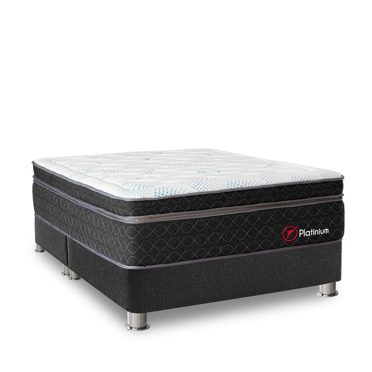 Cama Americana Platinium King + Colchón + 2 Almohadas + Protector