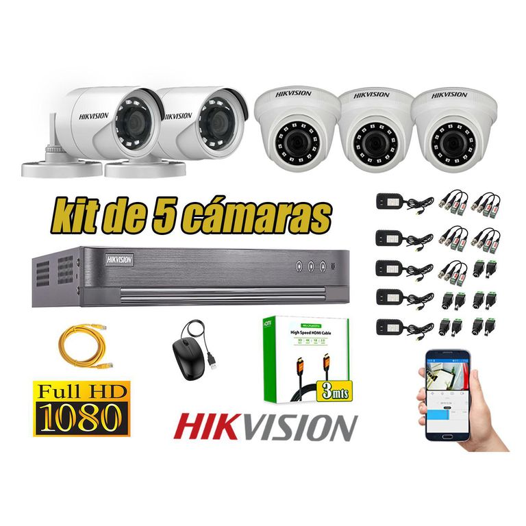 Kit 5 Camara Seguridad Full Hd Analogico Cable Hdmi