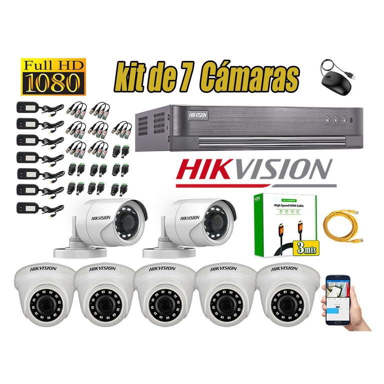 Kit 7 Camara Seguridad Full Hd Analogico Cable Hdmi