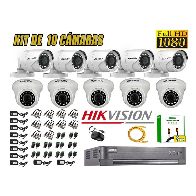 Kit 10 Camara Seguridad Full Hd Analogico Cable Hdmi