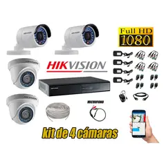 Hikvision - Kit 4 Cámaras de Seguridad Full HD 1080P P2P Vigilancia + Kit de Micrófono