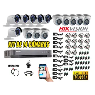 Hikvision - Kit 14 Cámaras de Seguridad Full HD 1080P P2P Vigilancia + Kit de Micrófono