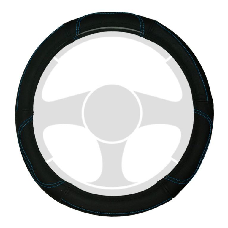 Funda Cubre Volante Para Auto Tecgo Cuero Negro y Azul