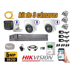HIKVISION - Kit 3 Cámaras de Seguridad Audio Incorporado 5MP Disco 1TB Completo CCTV