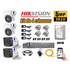 HIKVISION - Kit 4 Cámaras de Seguridad Audio Incorporado 5MP Disco 500GB Completo CCTV