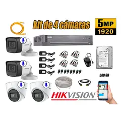HIKVISION - Kit 4 Cámaras de Seguridad Audio Incorporado 5MP Disco 500GB Completo CCTV P2P
