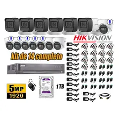 HIKVISION - Cámaras de Seguridad Kit 14 5MP | 06 Camaras Audio Incorporado Disco 1TB WD P2P
