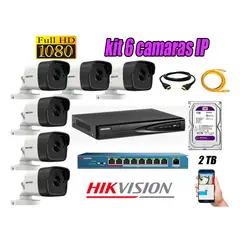 HIKVISION - Camara de Seguridad Ip Full HD 1080P Exterior Kit 6 Disco 2TB WD Purpura