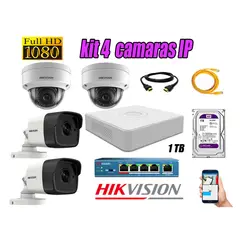 HIKVISION - Camara de Seguridad Ip Full HD 1080P Kit 4 Disco 1TB WD Purpura P2P
