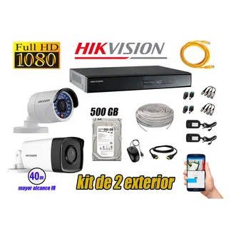HIKVISION - Cámaras de Seguridad Exterior It3F Kit 2 Full HD 1080P + Disco 500GB