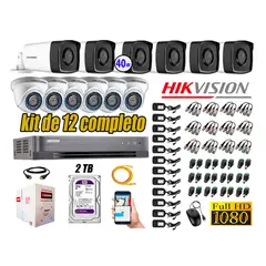 HIKVISION - Kit Cámara de Seguridad Kit 12 Full HD 1080P 2TB + Cámara de Seguridad Exterior Mayor Alcance IT3F