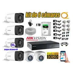 HIKVISION - Kit Cámara de Seguridad Kit 6 Full HD 1080P 1TB + Cámara de Seguridad Exterior Mayor Alcance IT3F