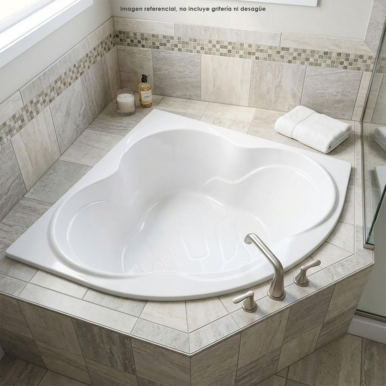 Tina de Baño Esquinera Corian 130x130cm Blanca