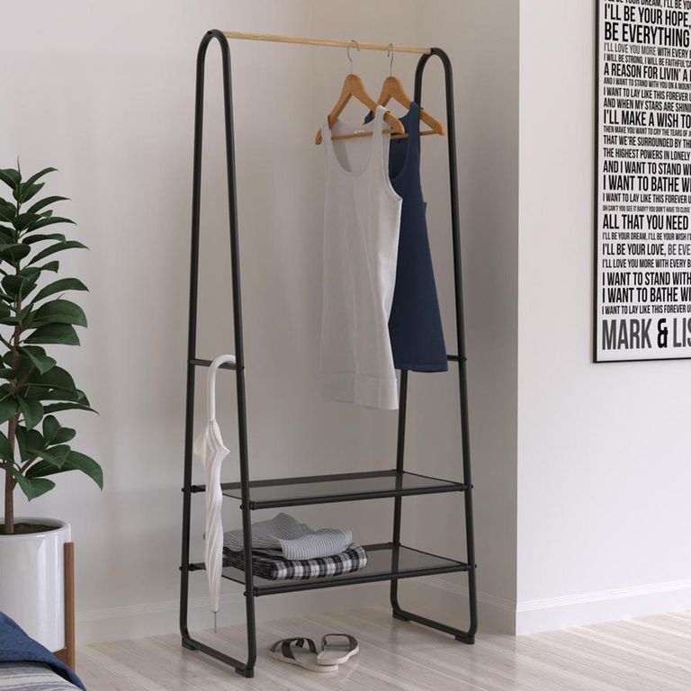 Stand de Ropa con 2 Zapateras Negro