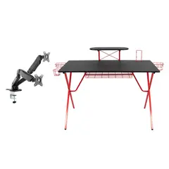 JUST HOME COLLECTION - Escritorio Gamer Negro/rojo + Soporte para monitor 17-32 pulgadas