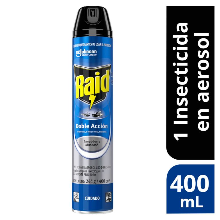 Insecticida Raid Aerosol Doble Acción 400ml Zancudos/Moscas