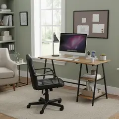 undefined - Escritorio con Estante Negro/Madera + Silla de Oficina con respaldo bajo Negro