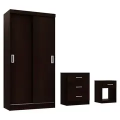 CASA BONITA - Combo Ropero 2 Puertas Corredizas + Cómoda 3 Cajones + Velador