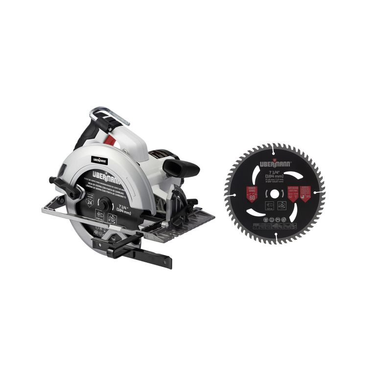 Sierra Circular Eléctrica Ubermann 7 1/4" 1800W + Hoja de Sierra Circular para madera 7 1/4" Bauker