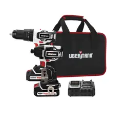 UBERMANN - Taladro Percutor Inalámbrico 1/2" 20V + Atornillador de Impacto Inalámbrico Ubermann  1/4" 20V + 2 Baterías + Maletín