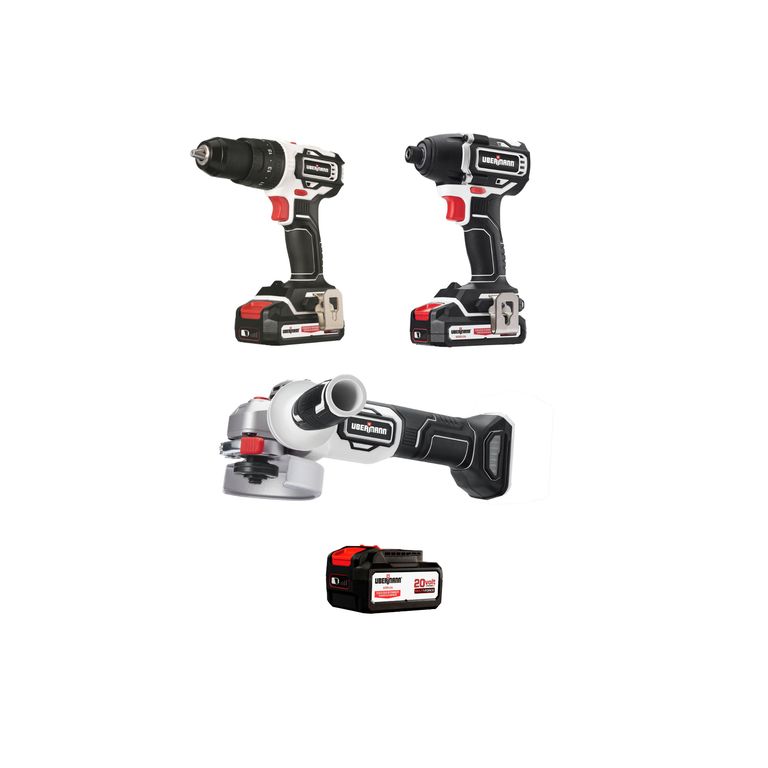 Taladro Percutor Multiforce Inalámbrico + 2 Baterías + Talador Atornillador Inalámbrico + Esmeril Angular Inalámbrico + Batería Recargable