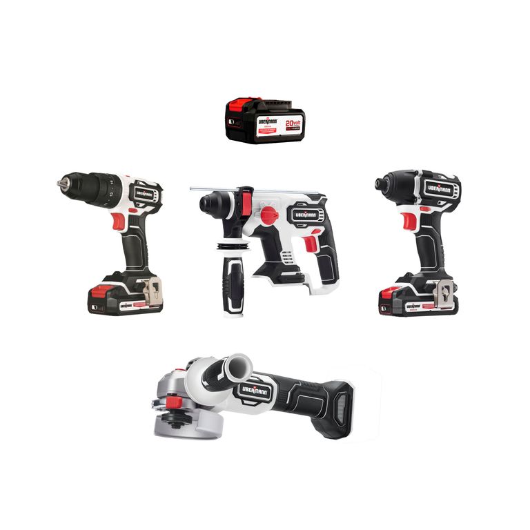 Taladro Percutor Multiforce Inalámbrico + 2 Baterías + Talador Atornillador Inalámbrico + Esmeril Angular Inalámbrico + Batería Recargable + Rotomartillo Multiforce Inalámbrico