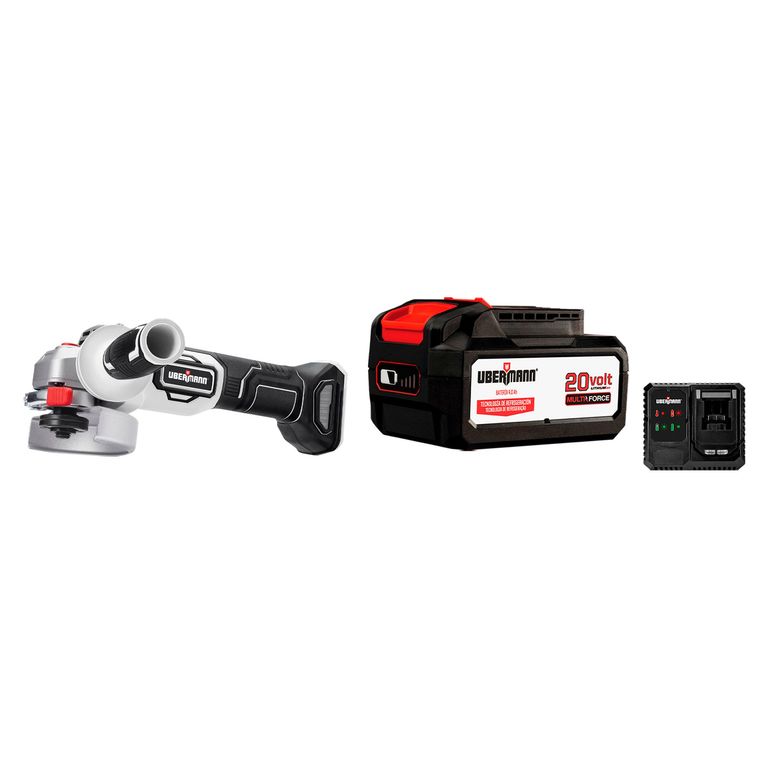 Batería Recargable 20V 4AH Multiforce + Cargador de Batería 20V 2-4 A + Esmeril Angular Inalámbrico 4 1/2" 20V Multiforce sin Batería