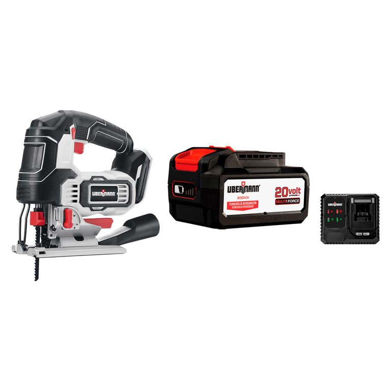 Batería Recargable 20V 4AH Multiforce + Cargador de Batería 20V 2-4 A + Sierra Caladora Inalámbrica 20V Multiforce sin Batería