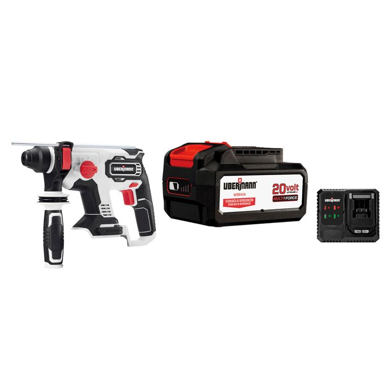 Batería Recargable 20V 4AH Multiforce + Cargador de Batería 20V 2-4 A + Rotomartillo SDS Plus Inalámbrico 20V 2.0 J Multiforce sin Batería