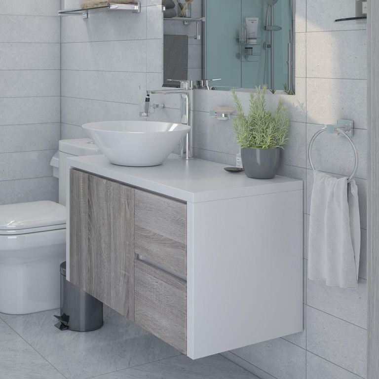 Mueble de Baño Lagoa Blanco/Wengue 80cm + Lavamanos