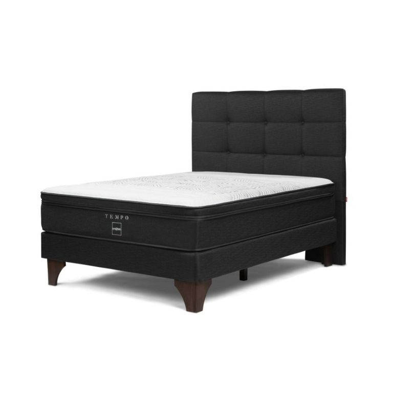 Cama Europea Tempo Rosen 2 Plazas + Colchón + Respaldo Issey Grafito